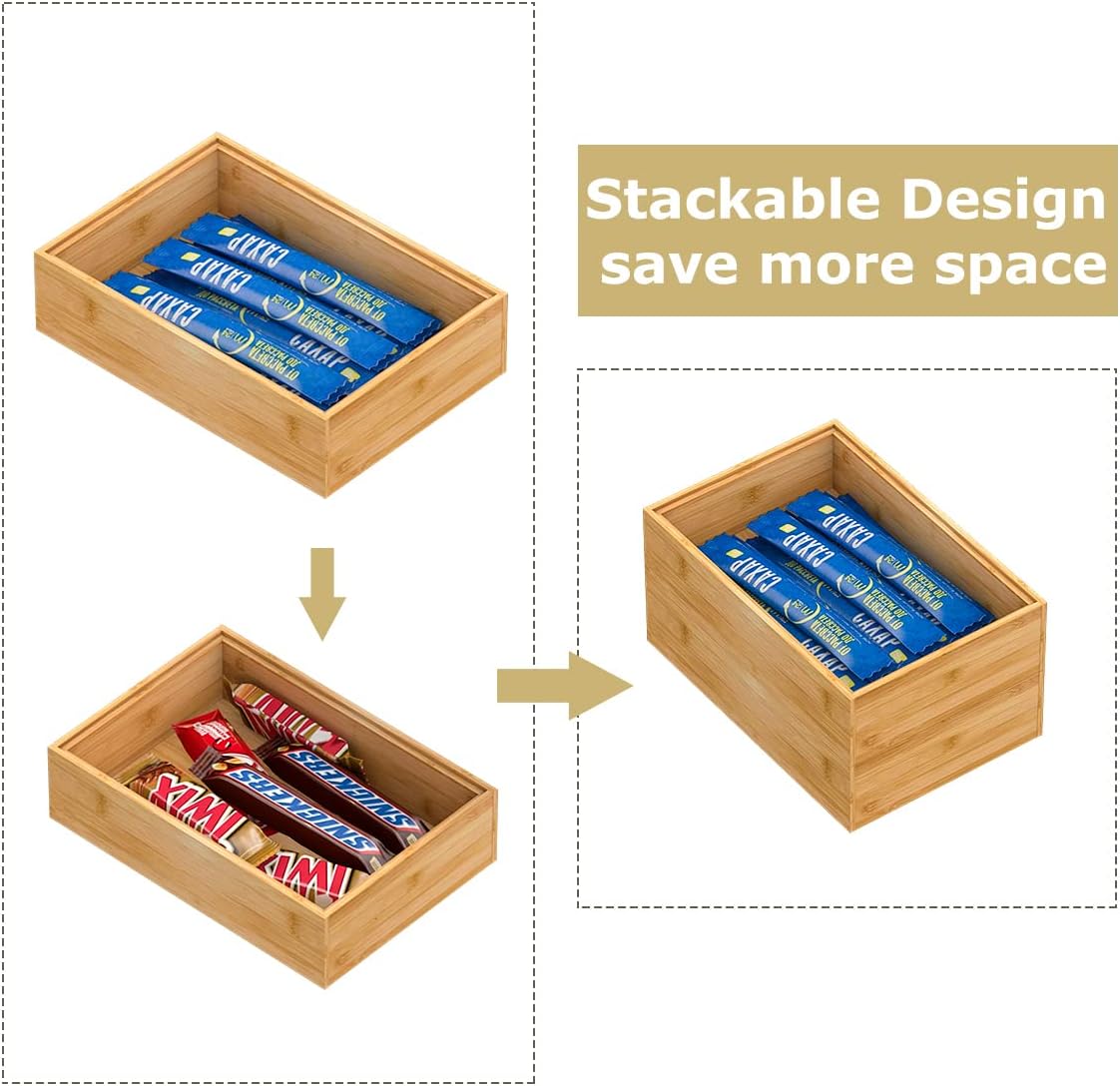 Bamboo Kitchen Drawer Organizer 12"x 6", Wooden Stackable Silverware Tray | Utensil Organizer Cutlery Holder for Kitchen, Wooden Storage Box for Bathroom, Multi-Use Storage Bins Dividers for Office