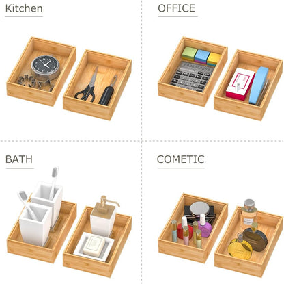 Bamboo Kitchen Drawer Organizer 12"x 6", Wooden Stackable Silverware Tray | Utensil Organizer Cutlery Holder for Kitchen, Wooden Storage Box for Bathroom, Multi-Use Storage Bins Dividers for Office