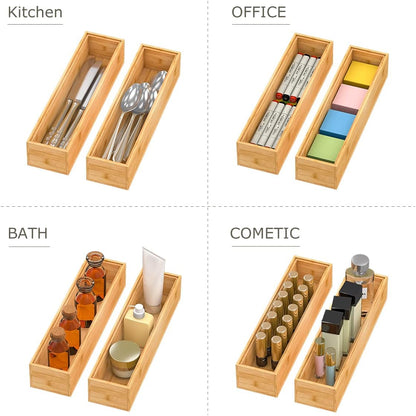 Bamboo Kitchen Drawer Organizer 12"x 6", Wooden Stackable Silverware Tray | Utensil Organizer Cutlery Holder for Kitchen, Wooden Storage Box for Bathroom, Multi-Use Storage Bins Dividers for Office