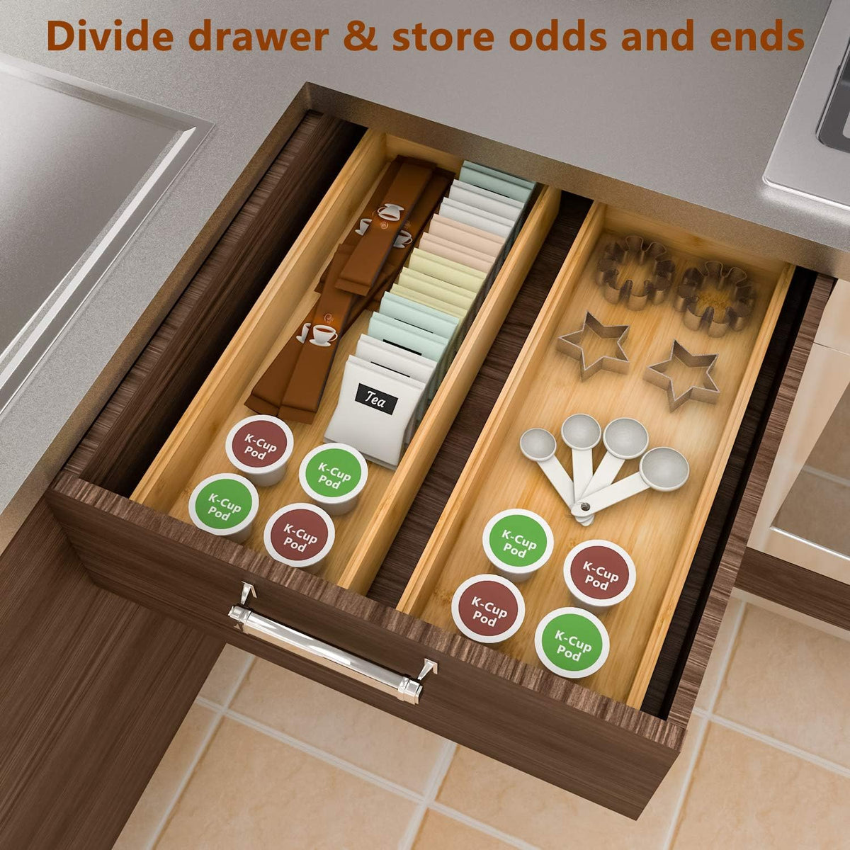 Bamboo Kitchen Drawer Organizer 12"x 6", Wooden Stackable Silverware Tray | Utensil Organizer Cutlery Holder for Kitchen, Wooden Storage Box for Bathroom, Multi-Use Storage Bins Dividers for Office