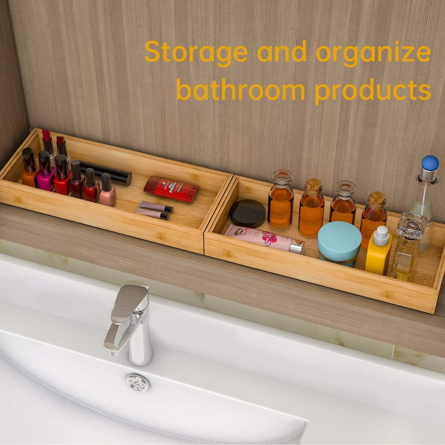 Bamboo Kitchen Drawer Organizer 12"x 6", Wooden Stackable Silverware Tray | Utensil Organizer Cutlery Holder for Kitchen, Wooden Storage Box for Bathroom, Multi-Use Storage Bins Dividers for Office