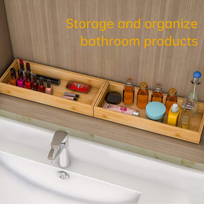 Bamboo Kitchen Drawer Organizer 12"x 6", Wooden Stackable Silverware Tray | Utensil Organizer Cutlery Holder for Kitchen, Wooden Storage Box for Bathroom, Multi-Use Storage Bins Dividers for Office