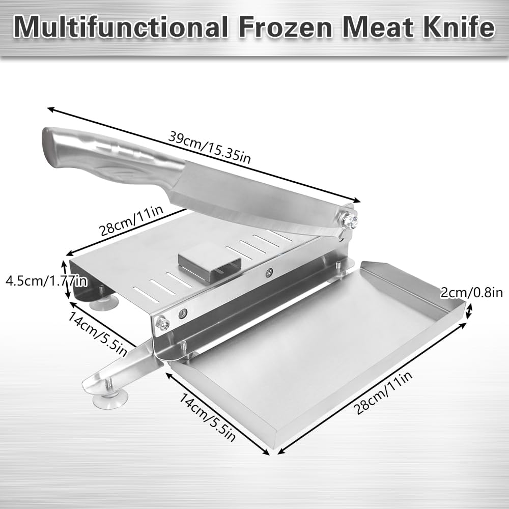 Bone Meat Cutter for Fish, Beef, Chicken, Ribs, Jerky, Vegetable | Manual meat slicer with food tray, stainless steel, manual ribs chopper for frozen meat