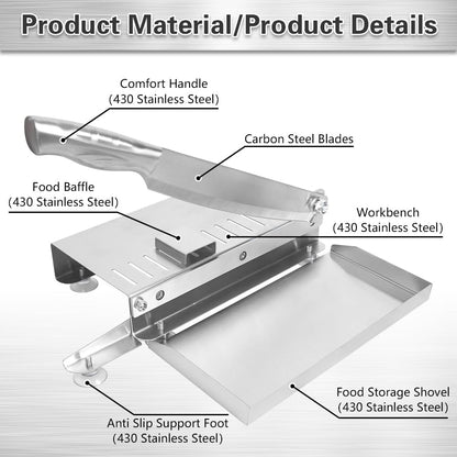 Bone Meat Cutter for Fish, Beef, Chicken, Ribs, Jerky, Vegetable | Manual meat slicer with food tray, stainless steel, manual ribs chopper for frozen meat