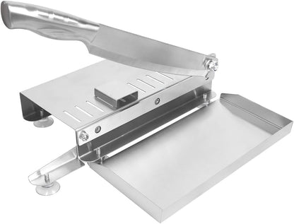 Bone Meat Cutter for Fish, Beef, Chicken, Ribs, Jerky, Vegetable | Manual meat slicer with food tray, stainless steel, manual ribs chopper for frozen meat