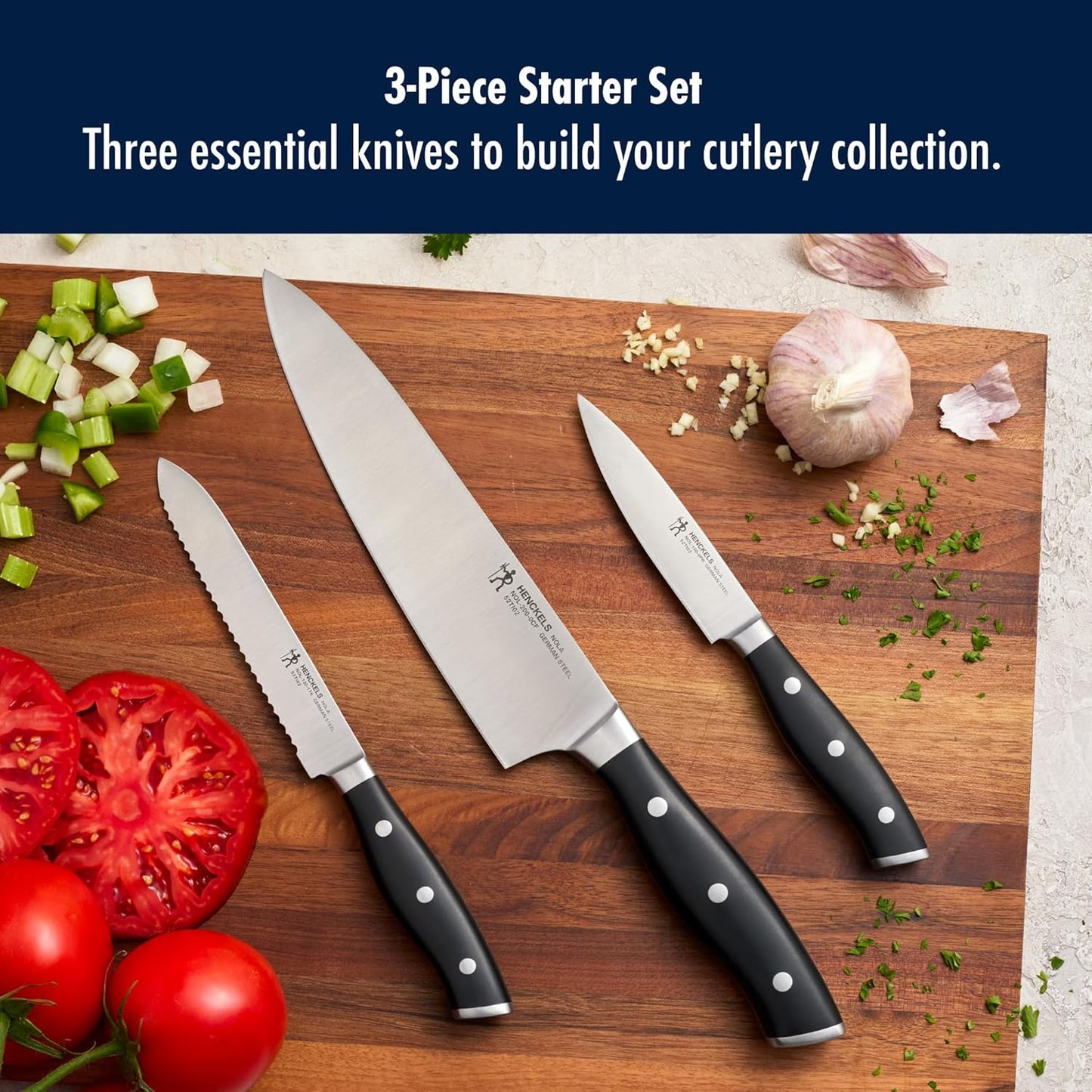 x Emeril, Nola 3-Pc Knife Set, Razor-Sharp, German Engineered | Informed by 100+ Years of Mastery. Dishwasher Safe, Ideal for Everyday Cooking