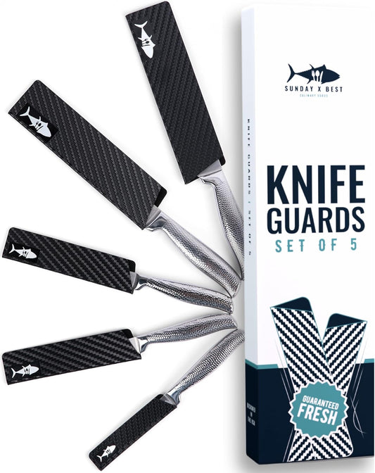 Set of 5 Knife Guards - Protective Knife Sheaths with Felt-Lined Interior for Sharp Blades, Textured Grip for Easy Handling, Fits variety of chef & kitchen Knife sizes
