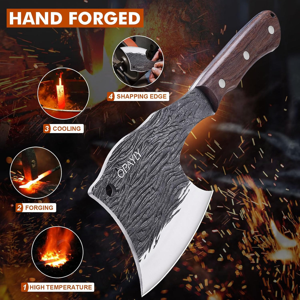 Heavy-Duty Bone Chopper Knife Hand Forged Meat Cutting with Cover Meat Bone Cleaver Knife High Carbon for Kitchen Outdoor Camping BBQ men gifts