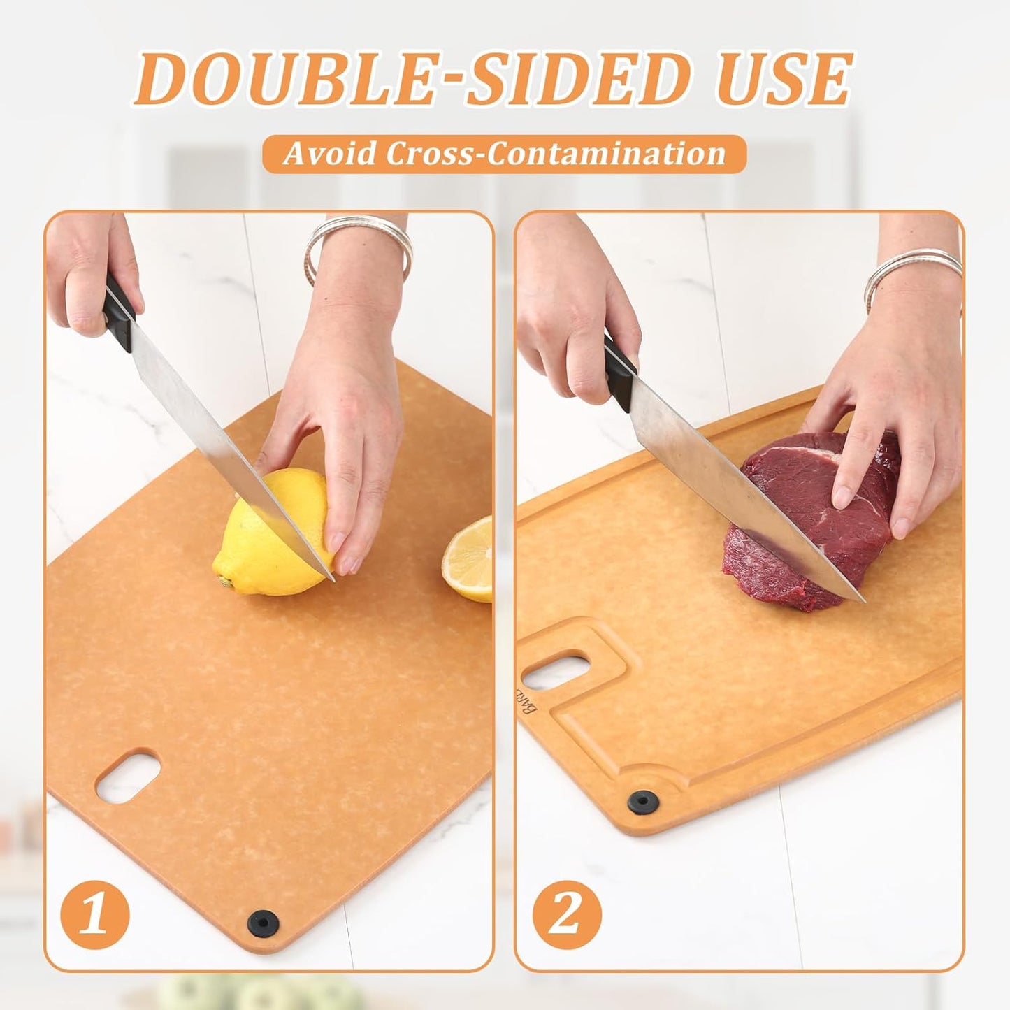 Cutting Boards for Kitchen Dishwasher - 2PC Cutting Board Set Double-Sided with Non-Slip Feet and Juice Groove Composite Chopping Board for Kitchen Knife Friendly Cut Meat, Fruit,Vegetable