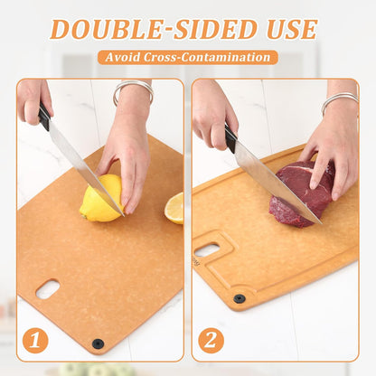 Cutting Boards for Kitchen Dishwasher - 2PC Cutting Board Set Double-Sided with Non-Slip Feet and Juice Groove Composite Chopping Board for Kitchen Knife Friendly Cut Meat, Fruit,Vegetable