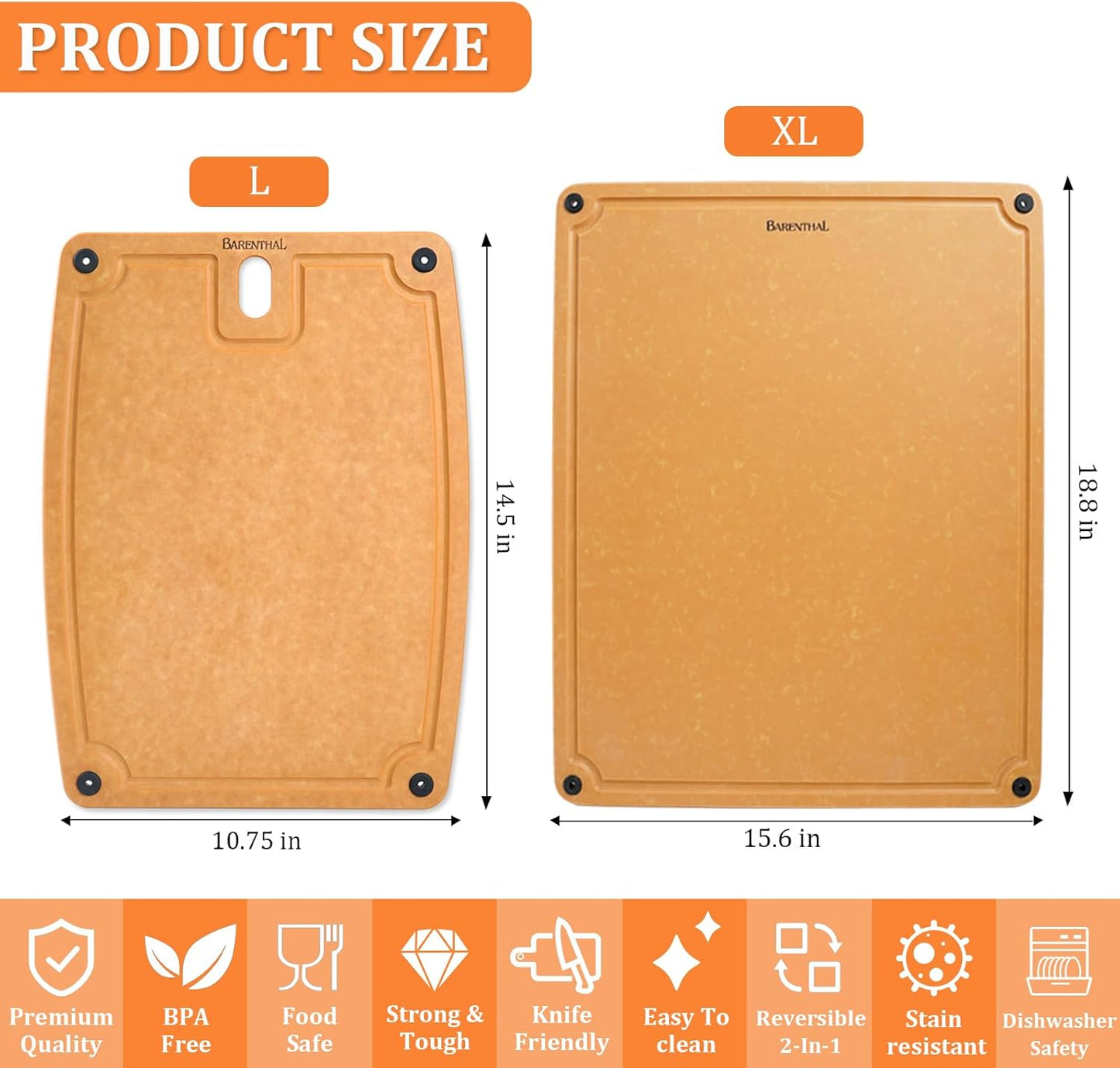 Cutting Boards for Kitchen Dishwasher - 2PC Cutting Board Set Double-Sided with Non-Slip Feet and Juice Groove Composite Chopping Board for Kitchen Knife Friendly Cut Meat, Fruit,Vegetable