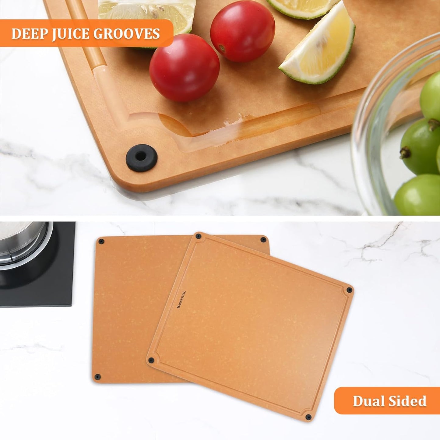 Cutting Boards for Kitchen Dishwasher - 2PC Cutting Board Set Double-Sided with Non-Slip Feet and Juice Groove Composite Chopping Board for Kitchen Knife Friendly Cut Meat, Fruit,Vegetable