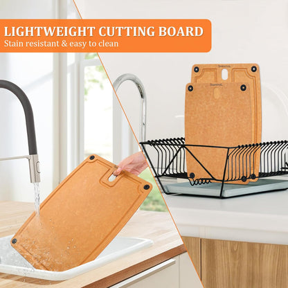 Cutting Boards for Kitchen Dishwasher - 2PC Cutting Board Set Double-Sided with Non-Slip Feet and Juice Groove Composite Chopping Board for Kitchen Knife Friendly Cut Meat, Fruit,Vegetable