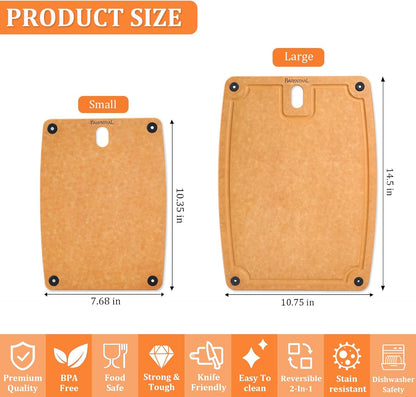 Cutting Boards for Kitchen Dishwasher - 2PC Cutting Board Set Double-Sided with Non-Slip Feet and Juice Groove Composite Chopping Board for Kitchen Knife Friendly Cut Meat, Fruit,Vegetable