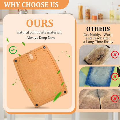 Cutting Boards for Kitchen Dishwasher - 2PC Cutting Board Set Double-Sided with Non-Slip Feet and Juice Groove Composite Chopping Board for Kitchen Knife Friendly Cut Meat, Fruit,Vegetable