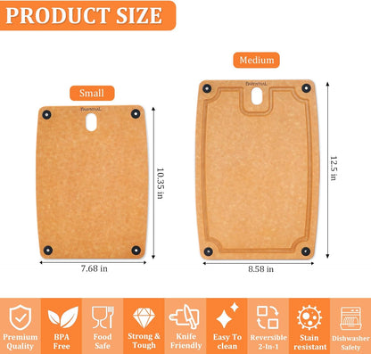 Cutting Boards for Kitchen Dishwasher - 2PC Cutting Board Set Double-Sided with Non-Slip Feet and Juice Groove Composite Chopping Board for Kitchen Knife Friendly Cut Meat, Fruit,Vegetable