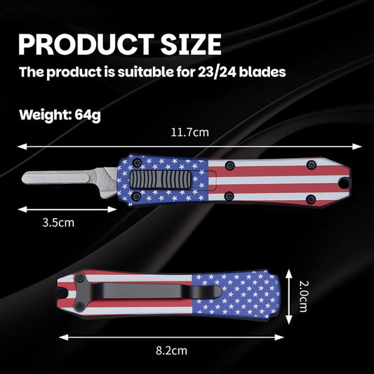 Automatic Utility Knife,All Metal Construction Carbon Stainless Steel Blade,Box Cutter Quick Change Retractable,EDC Push Button with Clip,10PCS #23 Blades Replacement,Stars&Stripes