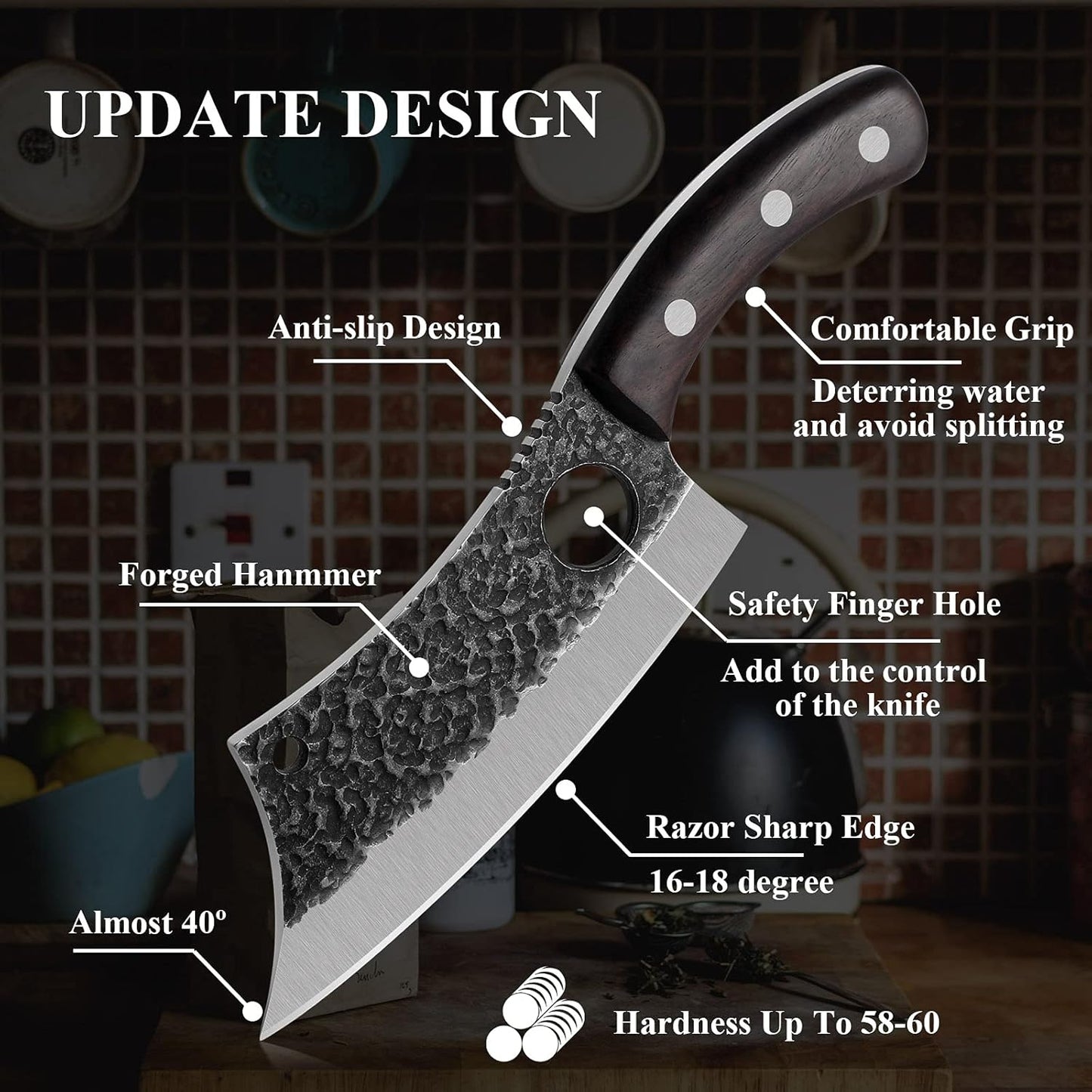 Professional Butcher Knife Set for Meat Processing, 3Pcs High Carbon Steel Hand Forged Serbian Cleaver Chef Knife Set with Ergonomic Handles for Kitchen Outdoor Cooking