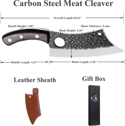 Professional Butcher Knife Set for Meat Processing, 3Pcs High Carbon Steel Hand Forged Serbian Cleaver Chef Knife Set with Ergonomic Handles for Kitchen Outdoor Cooking