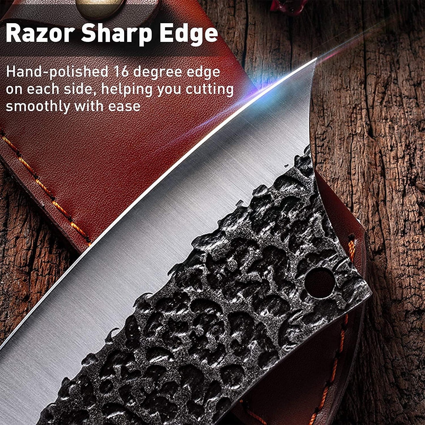 Professional Butcher Knife Set for Meat Processing, 3Pcs High Carbon Steel Hand Forged Serbian Cleaver Chef Knife Set with Ergonomic Handles for Kitchen Outdoor Cooking