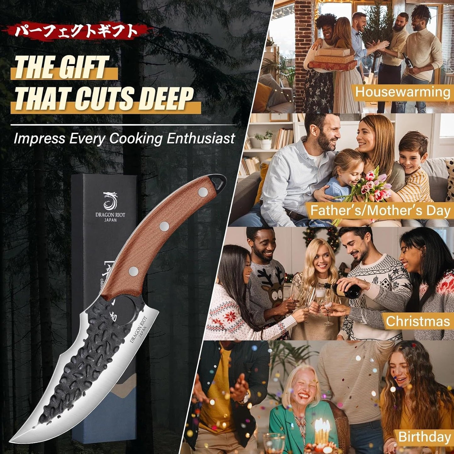 Professional Butcher Knife Set for Meat Processing, 3Pcs High Carbon Steel Hand Forged Serbian Cleaver Chef Knife Set with Ergonomic Handles for Kitchen Outdoor Cooking
