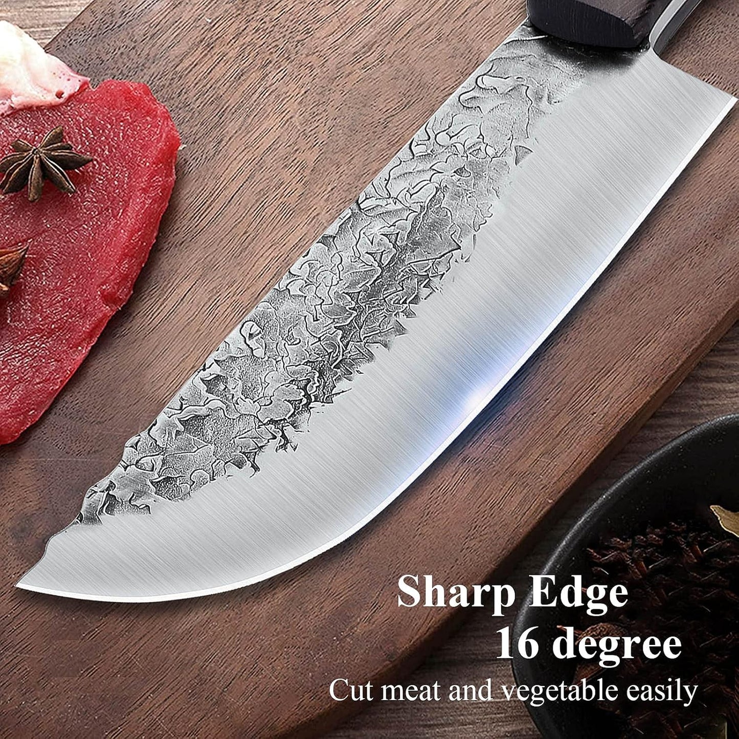 Professional Butcher Knife Set for Meat Processing, 3Pcs High Carbon Steel Hand Forged Serbian Cleaver Chef Knife Set with Ergonomic Handles for Kitchen Outdoor Cooking