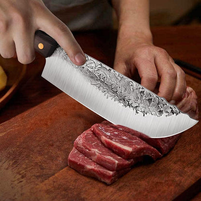 Professional Butcher Knife Set for Meat Processing, 3Pcs High Carbon Steel Hand Forged Serbian Cleaver Chef Knife Set with Ergonomic Handles for Kitchen Outdoor Cooking