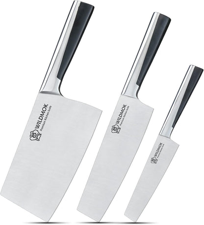 3pcs Knife Set Stainless Steel Kitchen Knives Set 7inch Bone Chopper 7inch Nakiri Knife and 5inch Utility Cutter with Stainless Steel & ABS Handle, Perfect Cutlery Set Gift