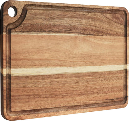 Large Acacia Wood Cutting Board for Kitchen, Butcher Block for Meat and Cheese, Chopping Board with Hanging Hole and Groove 18x12 Inch