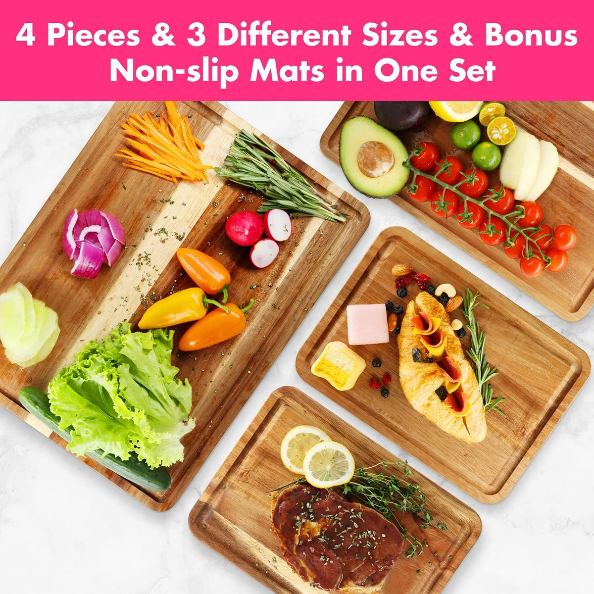 Large Acacia Wood Cutting Board for Kitchen, Butcher Block for Meat and Cheese, Chopping Board with Hanging Hole and Groove 18x12 Inch