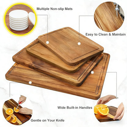 Large Acacia Wood Cutting Board for Kitchen, Butcher Block for Meat and Cheese, Chopping Board with Hanging Hole and Groove 18x12 Inch