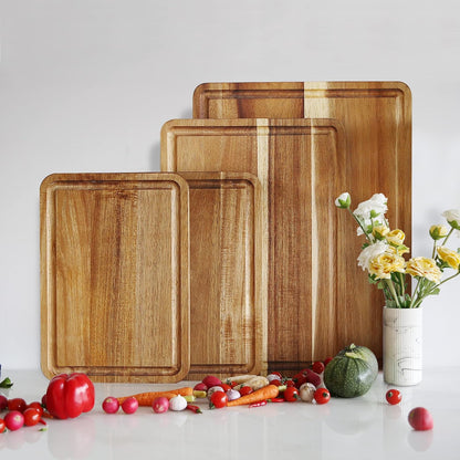 Large Acacia Wood Cutting Board for Kitchen, Butcher Block for Meat and Cheese, Chopping Board with Hanging Hole and Groove 18x12 Inch