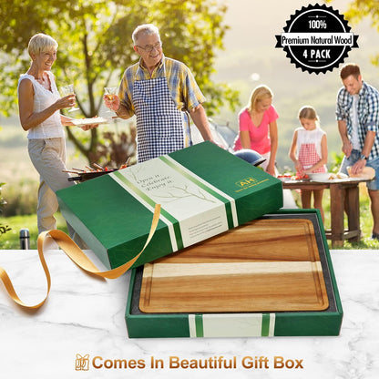 Large Acacia Wood Cutting Board for Kitchen, Butcher Block for Meat and Cheese, Chopping Board with Hanging Hole and Groove 18x12 Inch