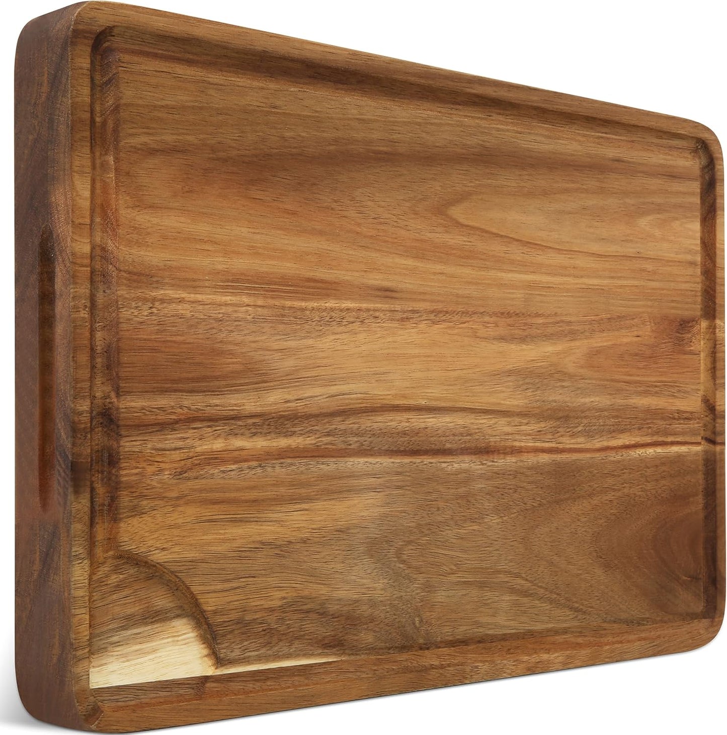 Large Acacia Wood Cutting Board for Kitchen, Butcher Block for Meat and Cheese, Chopping Board with Hanging Hole and Groove 18x12 Inch