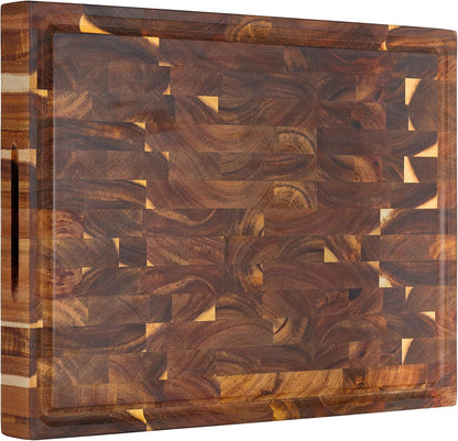 Large Acacia Wood Cutting Board for Kitchen, Butcher Block for Meat and Cheese, Chopping Board with Hanging Hole and Groove 18x12 Inch