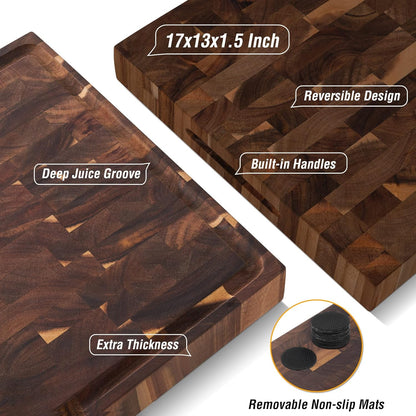 Large Acacia Wood Cutting Board for Kitchen, Butcher Block for Meat and Cheese, Chopping Board with Hanging Hole and Groove 18x12 Inch