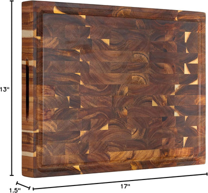Large Acacia Wood Cutting Board for Kitchen, Butcher Block for Meat and Cheese, Chopping Board with Hanging Hole and Groove 18x12 Inch
