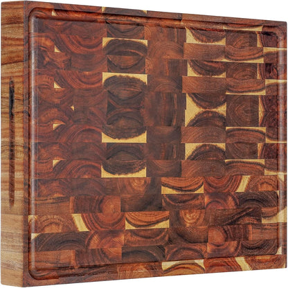Large Acacia Wood Cutting Board for Kitchen, Butcher Block for Meat and Cheese, Chopping Board with Hanging Hole and Groove 18x12 Inch