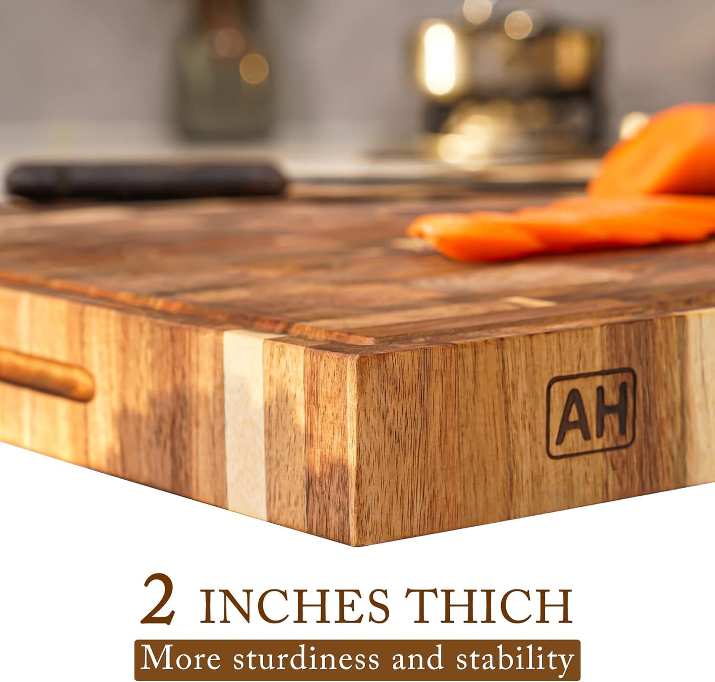Large Acacia Wood Cutting Board for Kitchen, Butcher Block for Meat and Cheese, Chopping Board with Hanging Hole and Groove 18x12 Inch