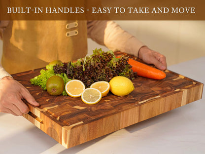 Large Acacia Wood Cutting Board for Kitchen, Butcher Block for Meat and Cheese, Chopping Board with Hanging Hole and Groove 18x12 Inch