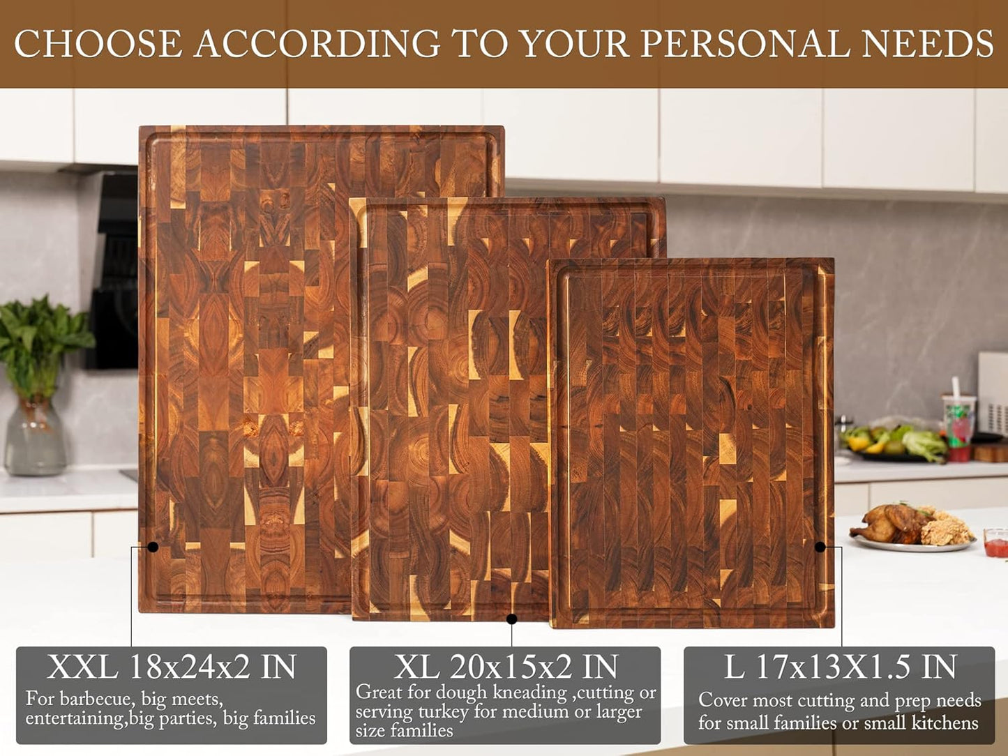 Large Acacia Wood Cutting Board for Kitchen, Butcher Block for Meat and Cheese, Chopping Board with Hanging Hole and Groove 18x12 Inch