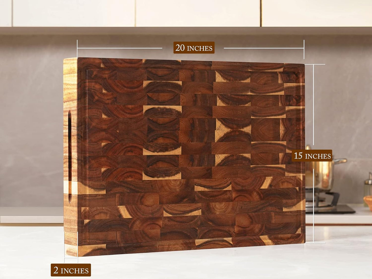 Large Acacia Wood Cutting Board for Kitchen, Butcher Block for Meat and Cheese, Chopping Board with Hanging Hole and Groove 18x12 Inch