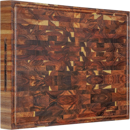 Large Acacia Wood Cutting Board for Kitchen, Butcher Block for Meat and Cheese, Chopping Board with Hanging Hole and Groove 18x12 Inch
