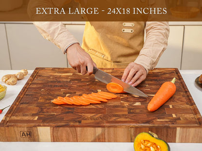 Large Acacia Wood Cutting Board for Kitchen, Butcher Block for Meat and Cheese, Chopping Board with Hanging Hole and Groove 18x12 Inch