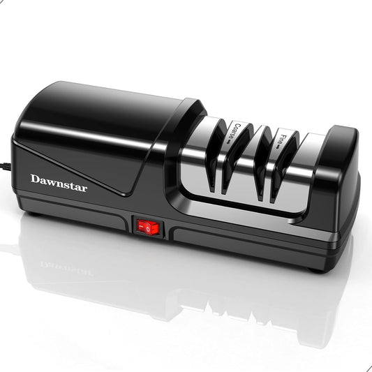 Electric Knife Sharpener, Precise 20° Diamond Knife Sharpener for Kitchen Knives, Quick Repairs in 40 Seconds, 2-Stage System for Restoring & Polishing, with Metal Dust Collection Box, Black