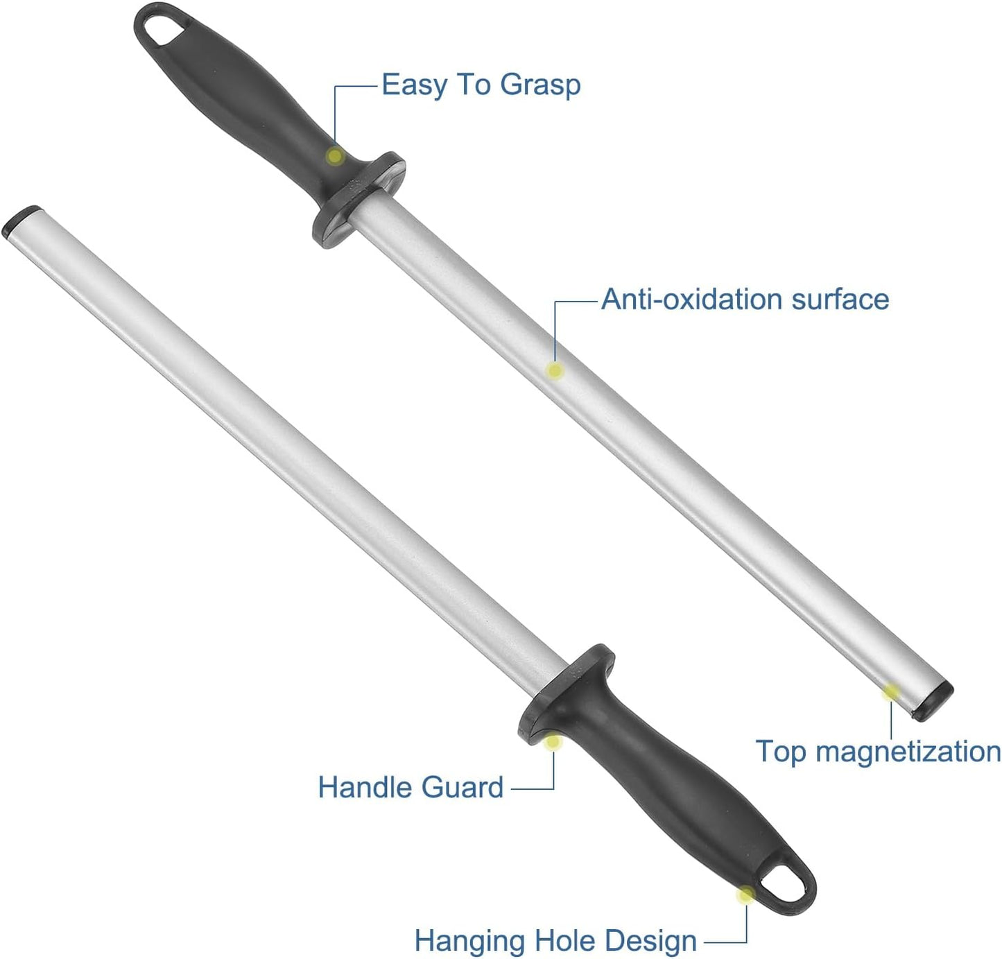 12 Inch Diamond Sharpening Steel Honing Rod, High Hardness Sharpening Rod Knife Sharpener Steel for Kitchen Knife Silver