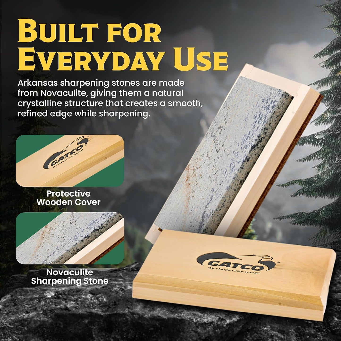 Bear & Son 4" Sharpening and Honing Stone, 100% Natural Soft Arkansas Whetstone with Wood Storage Box, 2″ X 4″ X 0.5” (80040)