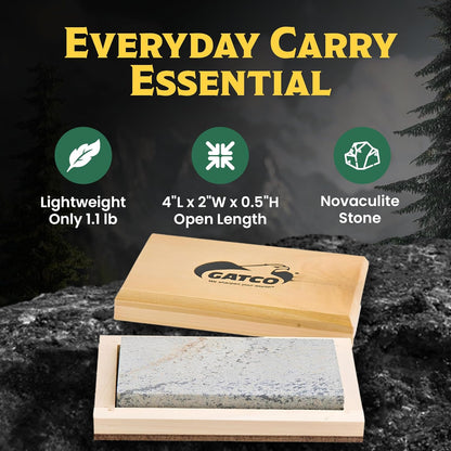 Bear & Son 4" Sharpening and Honing Stone, 100% Natural Soft Arkansas Whetstone with Wood Storage Box, 2″ X 4″ X 0.5” (80040)
