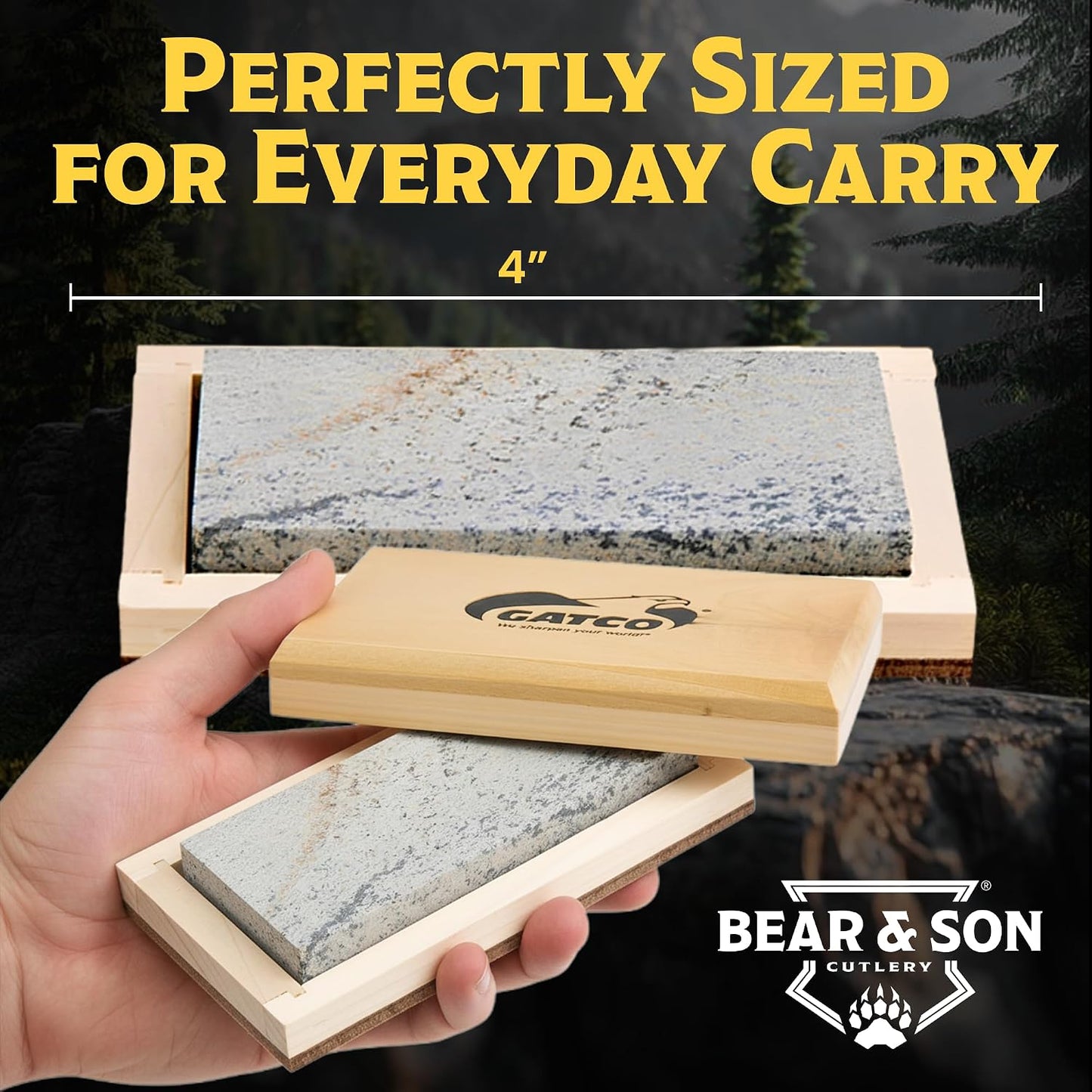 Bear & Son 4" Sharpening and Honing Stone, 100% Natural Soft Arkansas Whetstone with Wood Storage Box, 2″ X 4″ X 0.5” (80040)