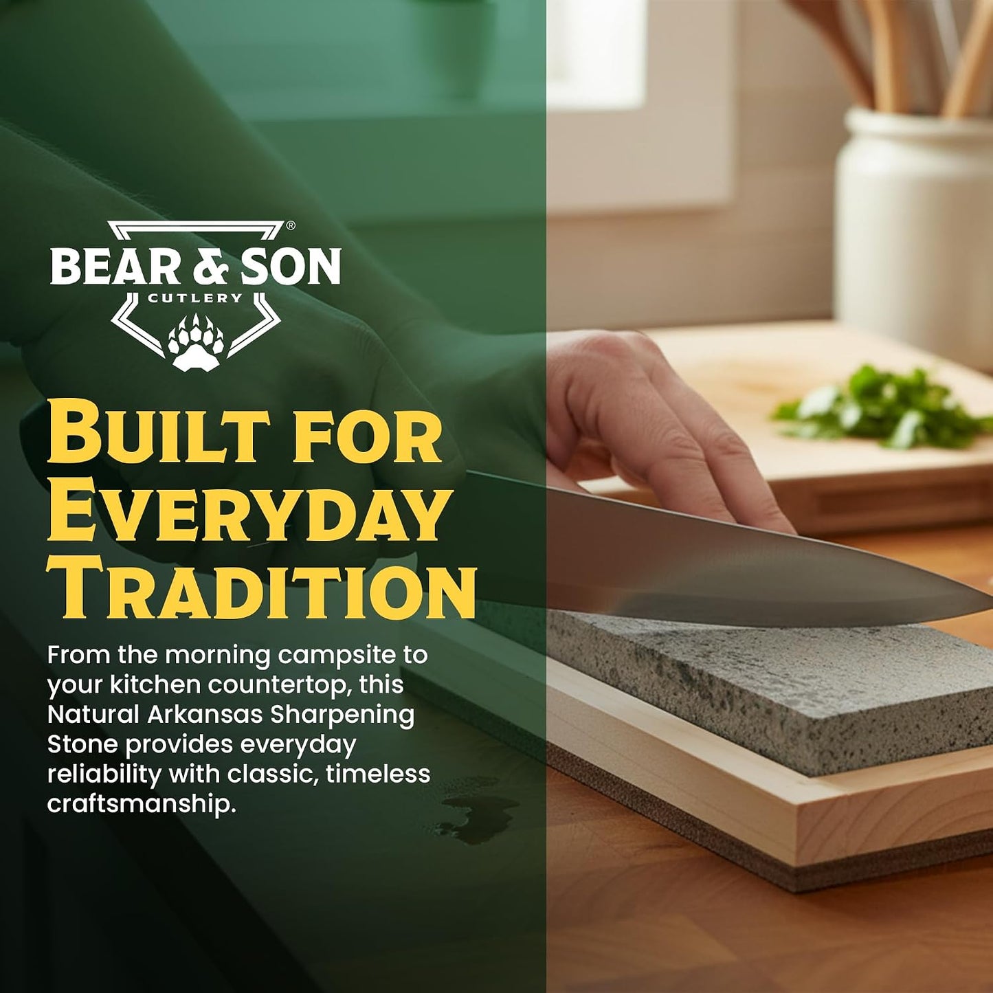 Bear & Son 4" Sharpening and Honing Stone, 100% Natural Soft Arkansas Whetstone with Wood Storage Box, 2″ X 4″ X 0.5” (80040)